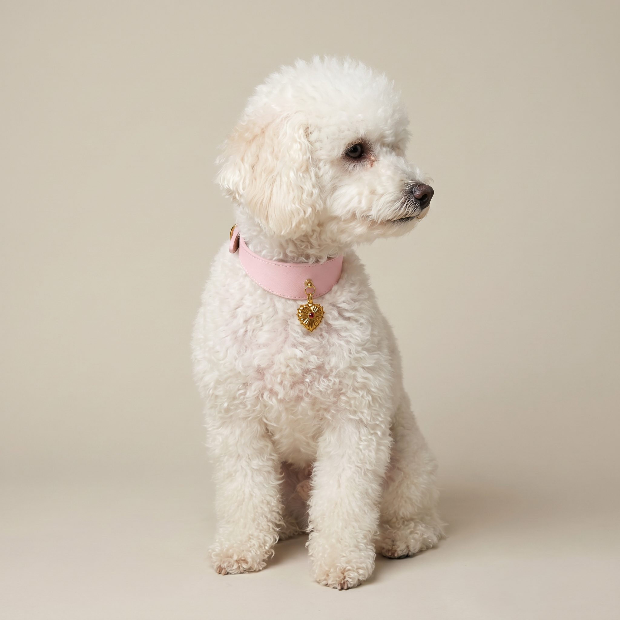 Poodle in a soft pink Tobey & Oliver harness
